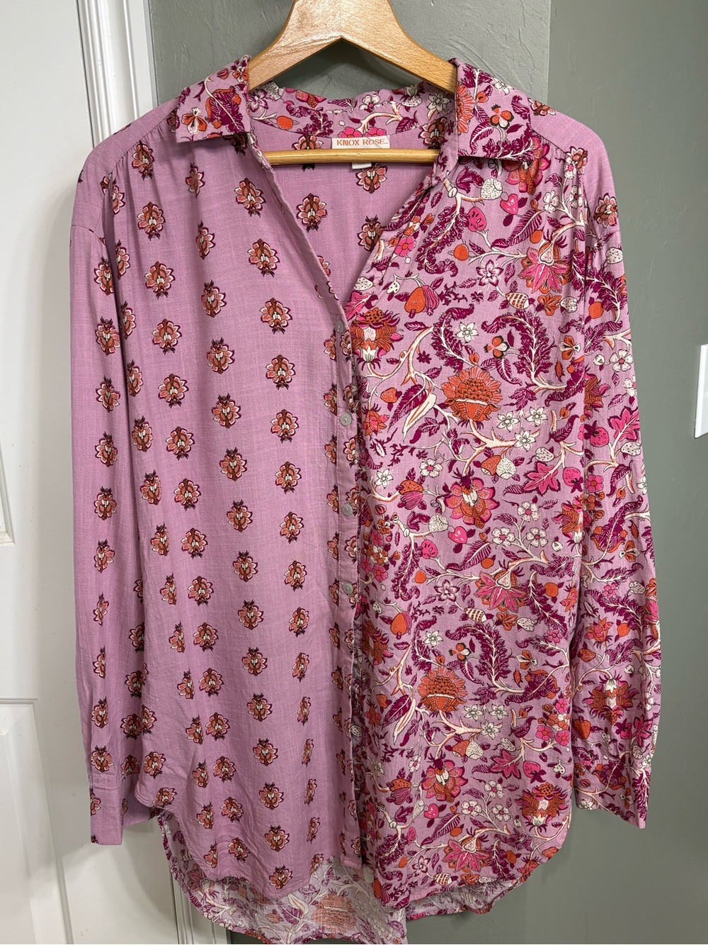 Knox Rose Pink Split-Panel Floral Button-Down Shirt